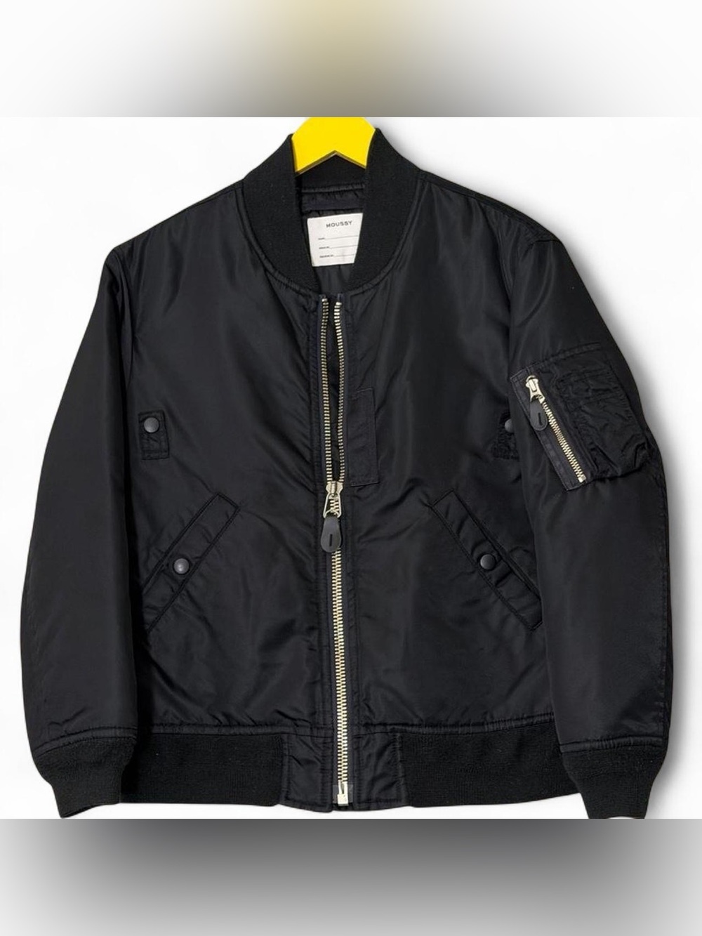 Moussy Black bomber jacket with silver zips and pockets. Size 1 / small